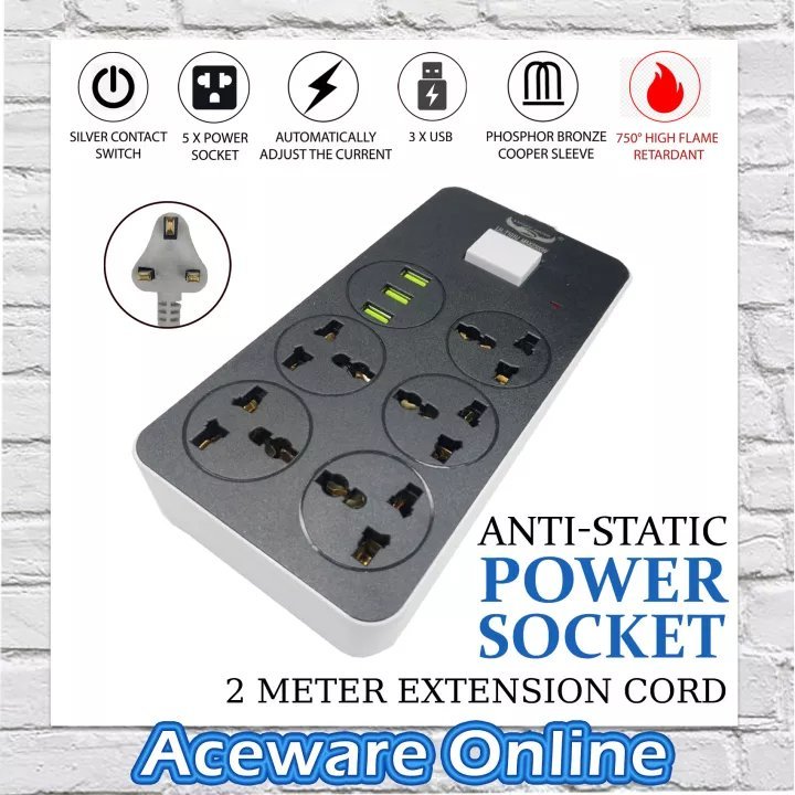LUCKY HAWK LH-T102U 2.1A 3 USB PORT AND 5 ANTI-STATIC POWER SOCKET - Image 4